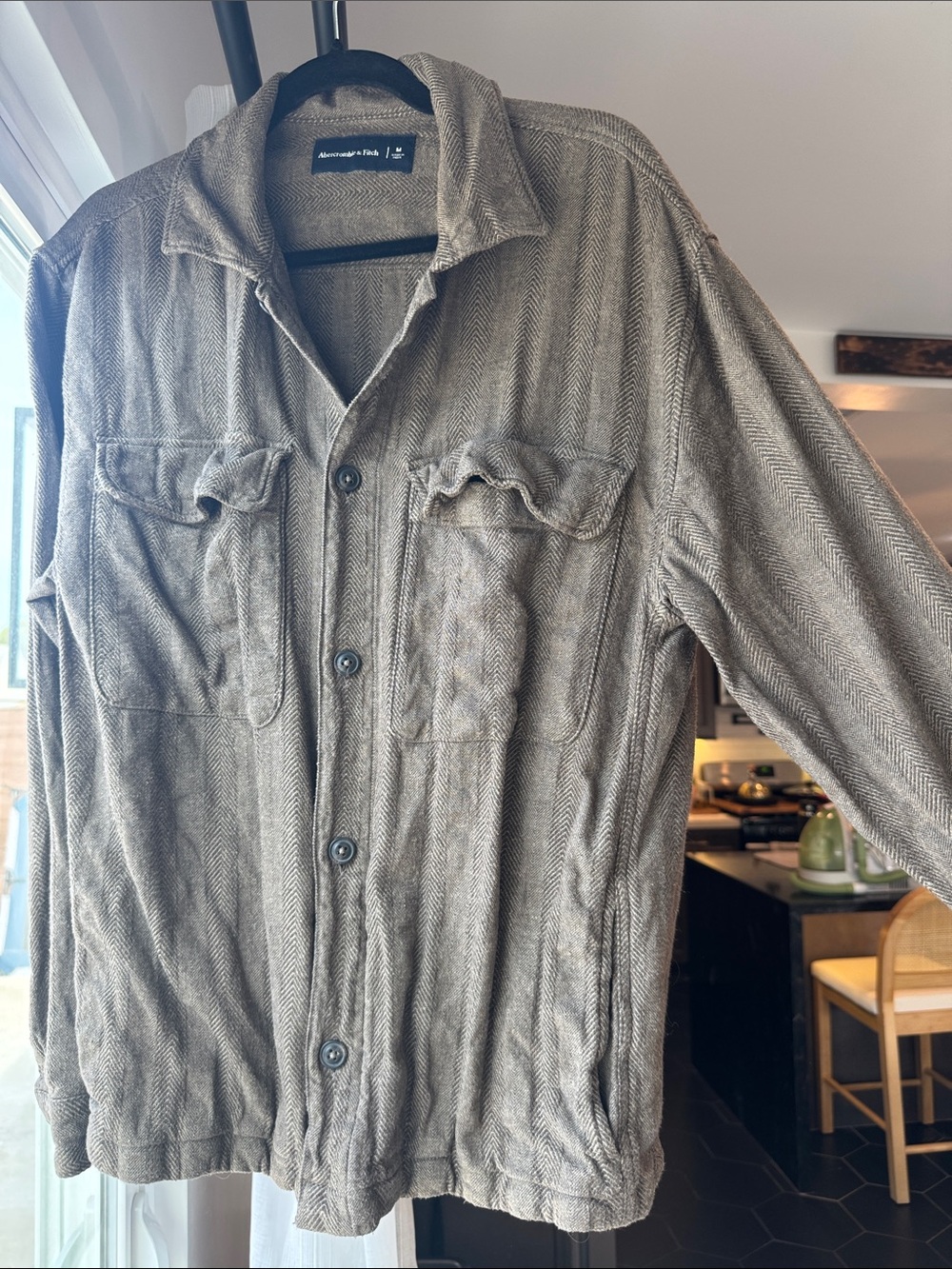 Abercrombie & Fitch Men's Taupe Herringbone Shirt Jacket